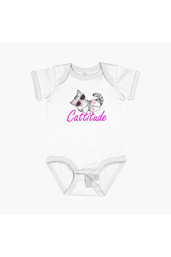 Cool Kitty Cat Kitten Tabby With Cattitude Attitude! Short Sleeve Baby One-Piece, New Born, Baby Shower Gift, New Parents Gift