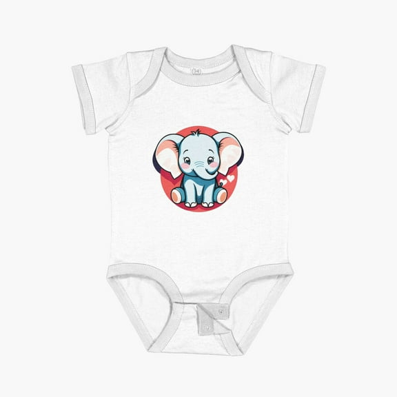 Luvly Cute Elephant With Love Heart Short Sleeve Baby One-Piece, New Born, Baby Shower Gift, New Parents Gift