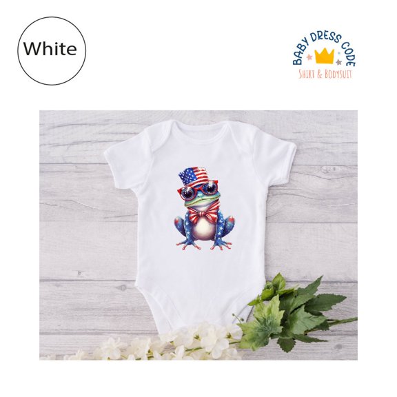 Luvly Cute Frog Baby Patriotic Bodysuit, Usa Flag Baby Frog Lover Bodysuit, Independence Day Animal Toddler Tee, Patriotic Frog Kids Flag Shirts, New Born, Baby Shower Gift, New Parents Gift