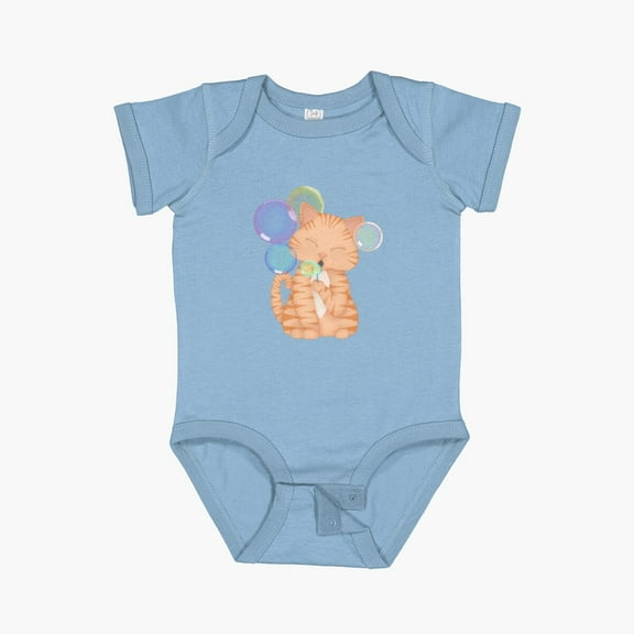 Luvly Cute Kitten Blowing Bubbles Short Sleeve Baby One-Piece, New Born, Baby Shower Gift, New Parents Gift