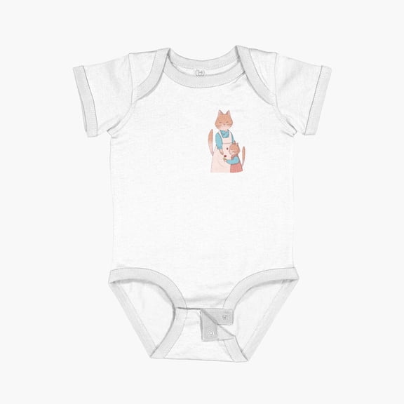 Luvly Cute Mama Cat And Kitten Hug Short Sleeve Baby One-Piece, New Born, Baby Shower Gift, New Parents Gift