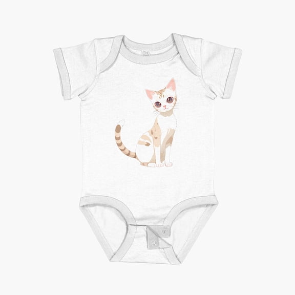 Luvly Cute Smile Tabby Cat Short Sleeve Baby One-Piece, New Born, Baby Shower Gift, New Parents Gift