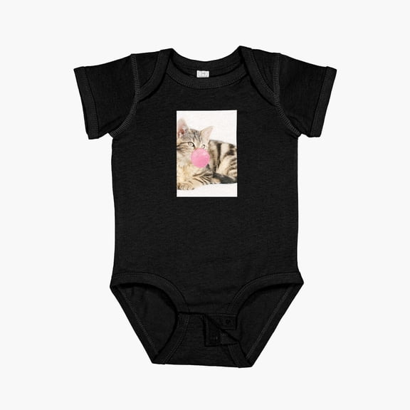 Luvly Cute Striped Cat Chewing Bubble Gum Short Sleeve Baby One-Piece, New Born, Baby Shower Gift, New Parents Gift