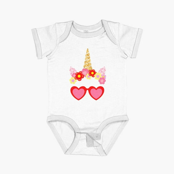 Luvly Cute Unicorn Face Valentine'S Day Heart For Women Girls Kids T-Shirt - Unicorn Love Hearts Valentines Day Clothes Gift Short Sleeve Baby One-Piece, New Born, Baby Shower Gift, New Parents Gift