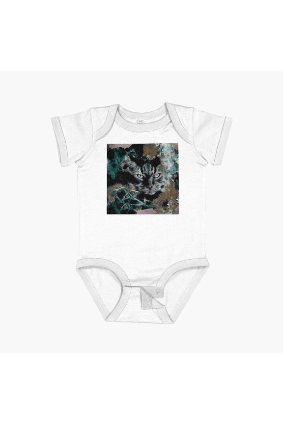 Dark Blue - Green, Brown And Dusty Rose Autumn Maine Coon Cat In Leaves And Grshort Sleeve Baby One-Piece, New Born, Baby Shower Gift, New Parents Gift