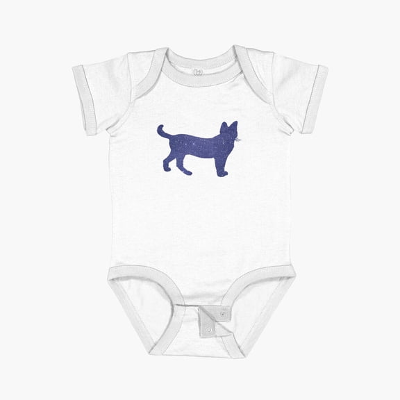 Luvly Dark Blue Kitten Silhouette Short Sleeve Baby One-Piece, New Born, Baby Shower Gift, New Parents Gift