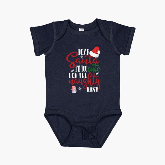 Luvly Dear Santa I'M Much Too Cute For The Naughty List Short Sleeve Baby One-Piece, New Born, Baby Shower Gift, New Parents Gift