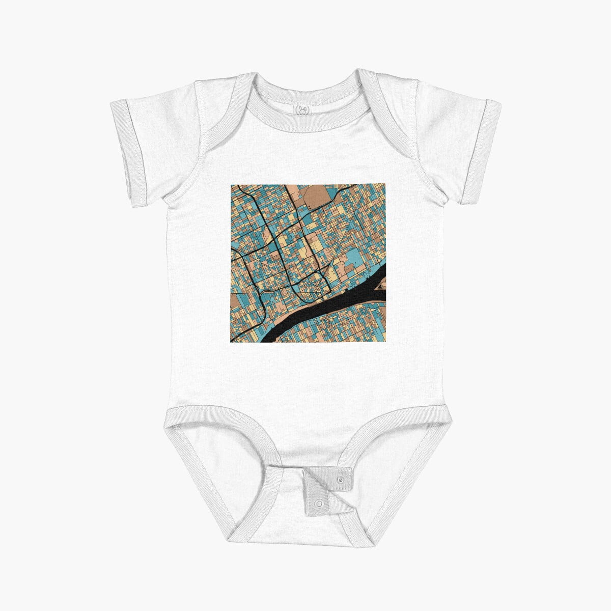 Luvly Detroit Map Pattern In Mid Century Pastel Short Sleeve Baby One ...