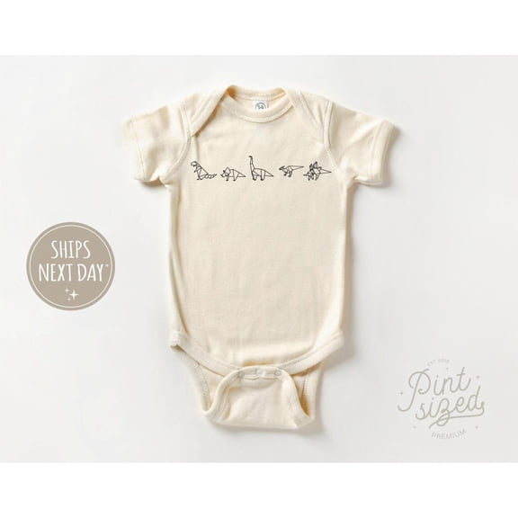 Luvly Dinosaur Baby - Cute Origami Bodysuit - Simple Natural , New Born, Baby Shower Gift, New Parents Gift