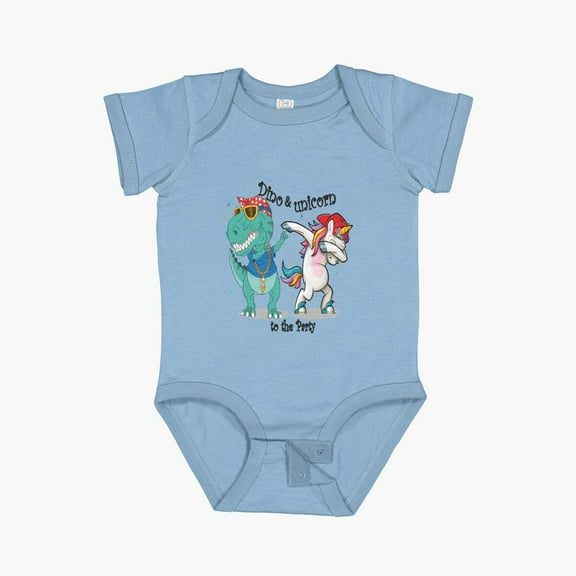Luvly Dinosaur & Unicorn To The Party Short Sleeve Baby One-Piece, New Born, Baby Shower Gift, New Parents Gift