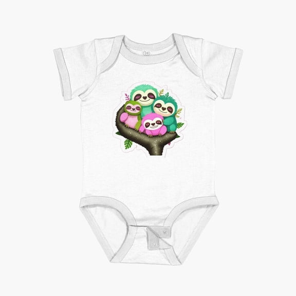 Luvly Family Of Sloths Short Sleeve Baby One-Piece, New Born, Baby Shower Gift, New Parents Gift