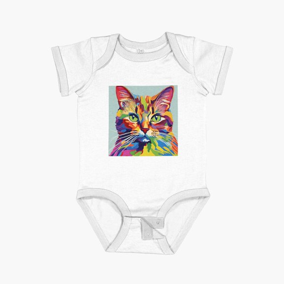 Luvly Fauvism Style Art Cats 2024 Pt6 Short Sleeve Baby One-Piece, New Born, Baby Shower Gift, New Parents Gift