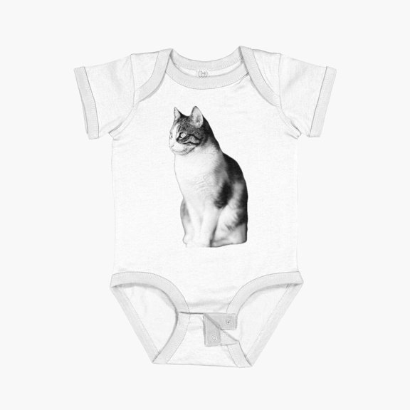 Luvly Feline Elegance In Monochrome Short Sleeve Baby One-Piece, New Born, Baby Shower Gift, New Parents Gift