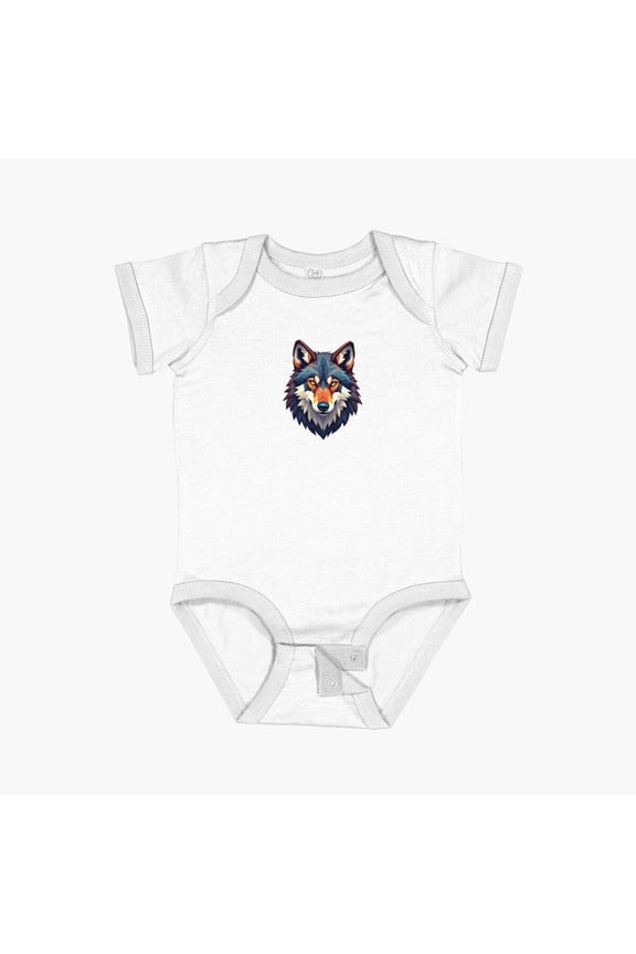 Geometric Wolf Design Short Sleeve Baby One-Piece, New Born, Baby Shower Gift, New Parents Gift