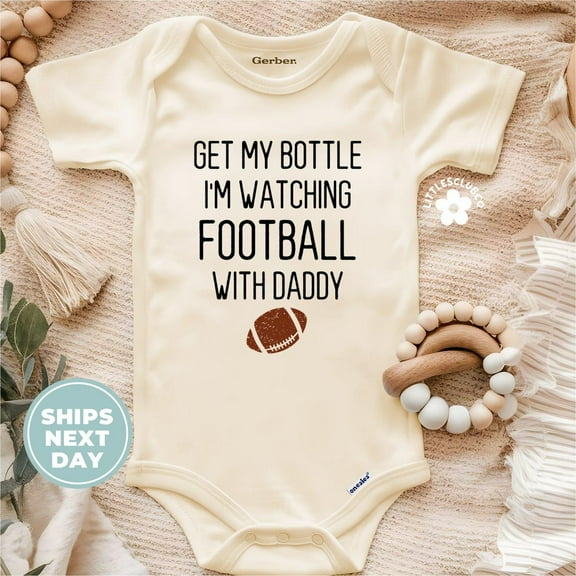 Luvly Get My Bottle I'M Watching Football With Daddy Football Baby Bodysuit, Game Day Onesie, Sports Football Baby Clothes, Lc-Abifam2, New Born, Baby Shower Gift, New Parents Gift
