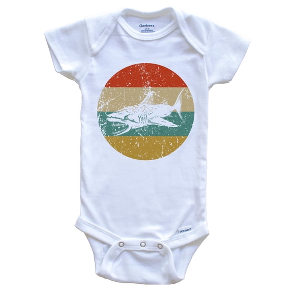 Luvly Great White Shark Vintage Retro Style Megalodon Circle Icon Baby Bodysuit, New Born, Baby Shower Gift, New Parents Gift