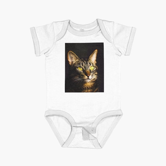 Luvly Green Eyes Cat Short Sleeve Baby One-Piece, New Born, Baby Shower Gift, New Parents Gift
