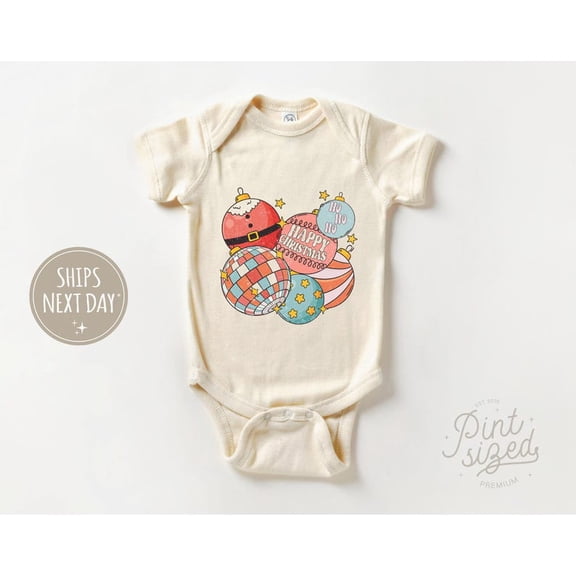 Luvly Groovy Ornaments Baby - Retro Bodysuit - Cute Holiday Natural , New Born, Baby Shower Gift, New Parents Gift
