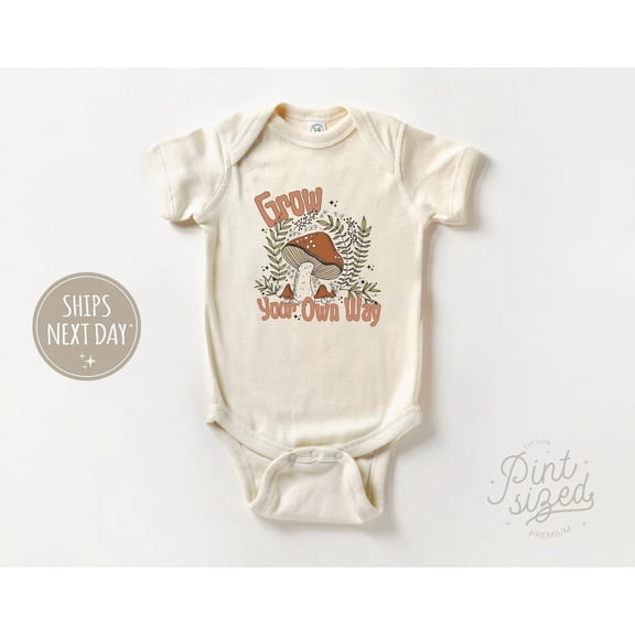 Luvly Grow Your Own Way - Girls Boho Bodysuit - Cute Mushroom Natural Baby , New Born, Baby Shower Gift, New Parents Gift