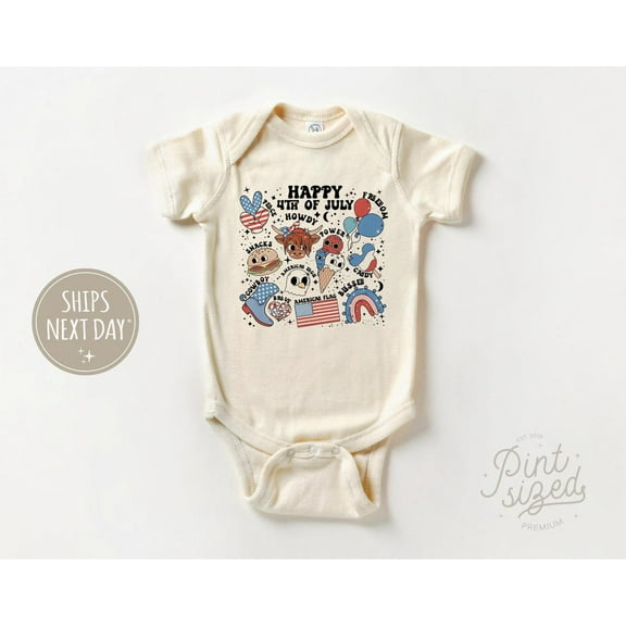 Luvly Happy Fourth Of July - Cute Patriotic Bodysuit - 4Th Of July Natural Baby , New Born, Baby Shower Gift, New Parents Gift