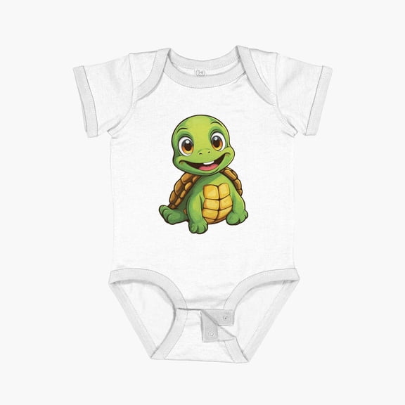 Luvly Happy Little Turtle Design Short Sleeve Baby One-Piece, New Born, Baby Shower Gift, New Parents Gift