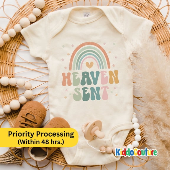 Luvly Heaven Sent Baby, Newborn Baby Bodysuit, Retro Christian Bodysuit, Pregnancy Announcement, Rainbow New Born Baby , New Born, Baby Shower Gift, New Parents Gift
