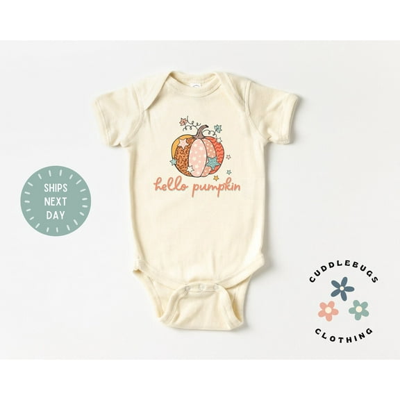 Luvly Hello Pumpkin Baby Onesies® Bodysuit - Cute Fall Pumpkin Baby Girl Bodysuit - Baby Shower Gift - Pumpkin Patch - New Baby Girl Bodysuit, New Born, Baby Shower Gift, New Parents Gift