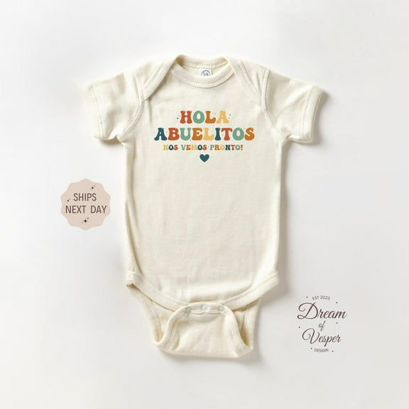 Luvly Hola Abuelitos Nos Vemos Pronto, Retro Abuelitos Baby, Spanish Pregnancy Announcement Baby, Funny Baby Shower Gift, New Born, Baby Shower Gift, New Parents Gift