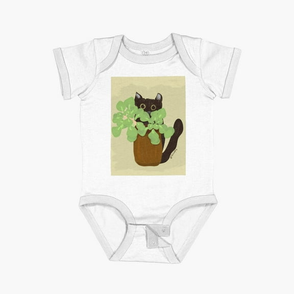 Luvly Houseplant And Black Cat Short Sleeve Baby One-Piece, New Born, Baby Shower Gift, New Parents Gift