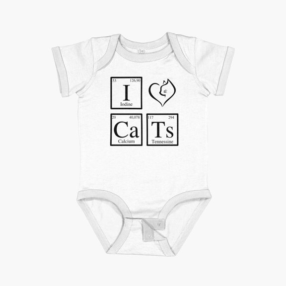 Luvly I Love Cats Chemical Elements Black Letters Chemistry Short Sleeve Baby One-Piece, New Born, Baby Shower Gift, New Parents Gift
