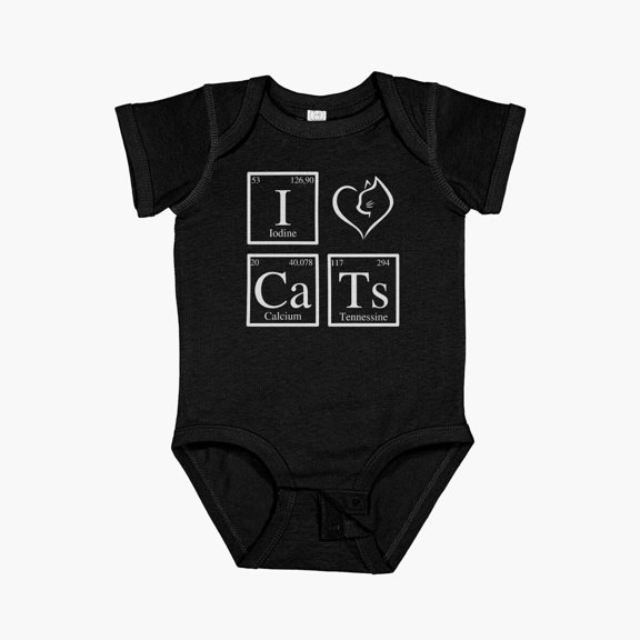 Luvly I Love Cats Chemical Elements Light Grey Letters Chemistry Short Sleeve Baby One-Piece, New Born, Baby Shower Gift, New Parents Gift
