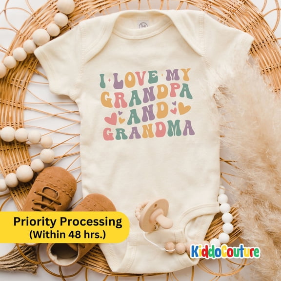 Luvly I Love My Grandpa And Grandma Baby, Retro Grandparents Baby, Grandparents Baby Body Suit, Kc-Zxx9, New Born, Baby Shower Gift, New Parents Gift