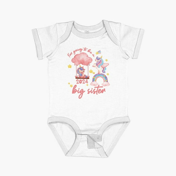 Luvly I'M Going To Be A Big Sister 2024 Unicorn Short Sleeve Baby One-Piece, New Born, Baby Shower Gift, New Parents Gift
