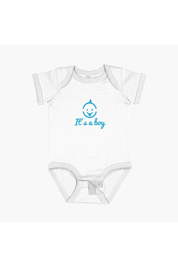 It'S A Boy Design With Cute Face Icon Short Sleeve Baby One-Piece, New Born, Baby Shower Gift, New Parents Gift