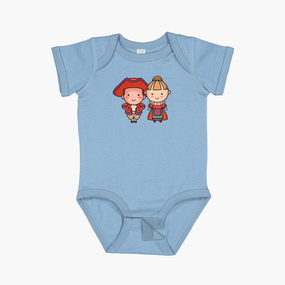 Luvly Kawaii Cute Elizabethan Era English Couple Cartoon Short Sleeve Baby One-Piece, New Born, Baby Shower Gift, New Parents Gift