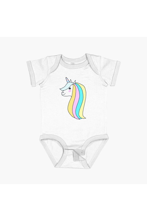 Kawaii Cute Rainbow Hair Unicorn Head Cartoon Short Sleeve Baby One-Piece, New Born, Baby Shower Gift, New Parents Gift
