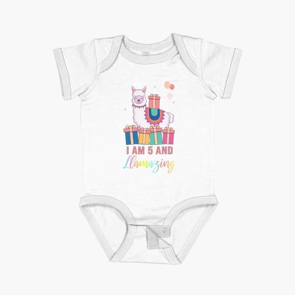 Luvly Kids 5 Years Old 5Th Birthday Llamazing Llama Gift Short Sleeve Baby One-Piece, New Born, Baby Shower Gift, New Parents Gift