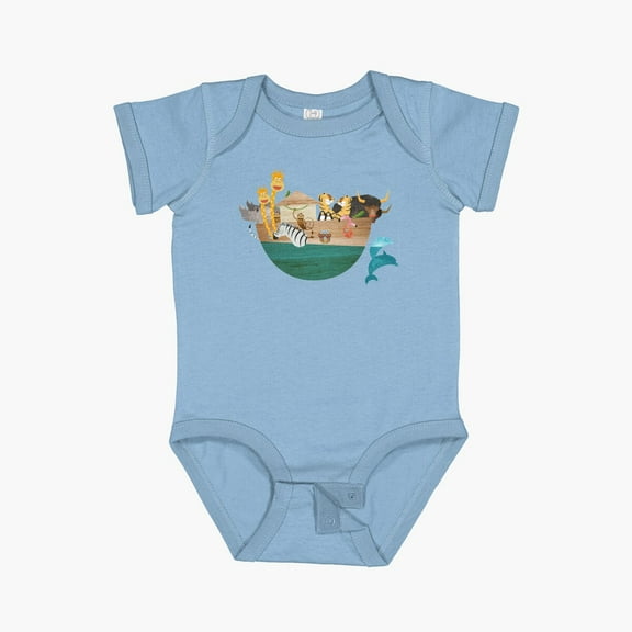 Luvly Kids Room Illustration Noah’S Ark - All Animals Aboard Short Sleeve Baby One-Piece, New Born, Baby Shower Gift, New Parents Gift