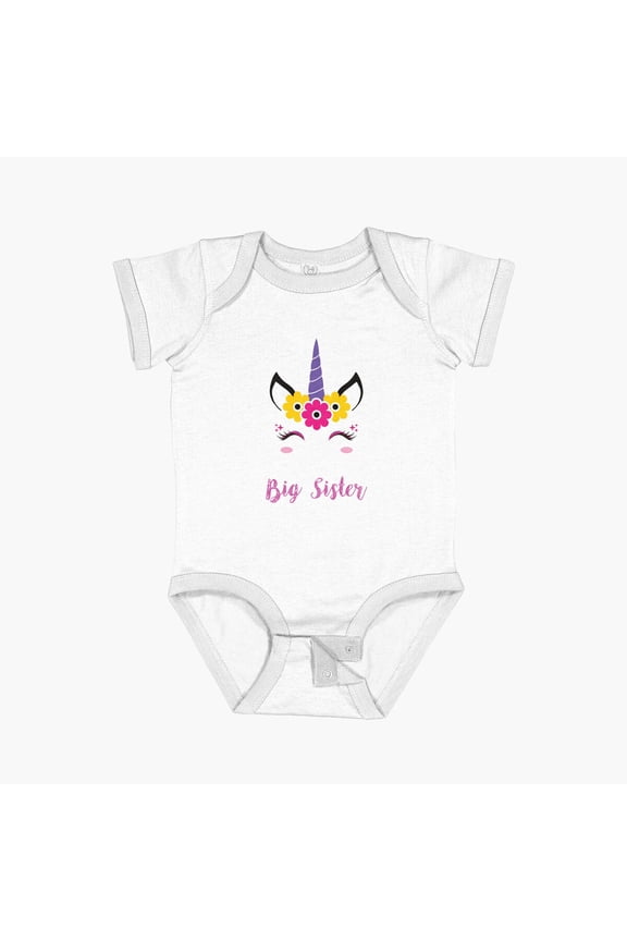 Kids Unicorn Big Sister Short Sleeve Baby One-Piece, New Born, Baby Shower Gift, New Parents Gift