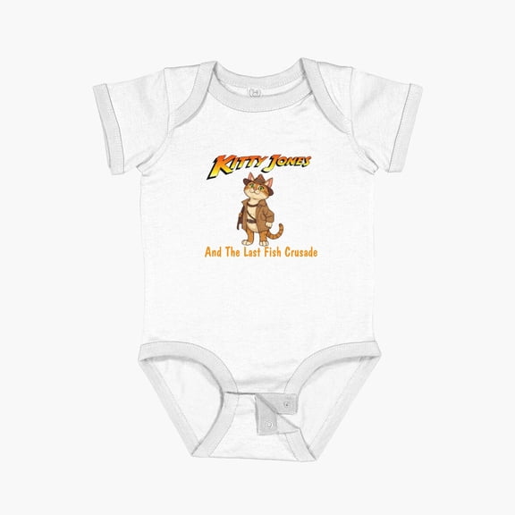 Luvly Kitty Jones And The Last Fish Crusade Short Sleeve Baby One-Piece, New Born, Baby Shower Gift, New Parents Gift