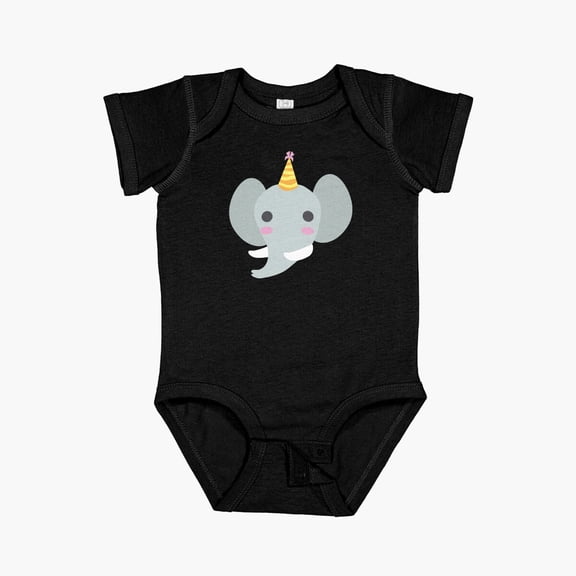 Luvly Lil' Elephant In A Birthday Party Hat Short Sleeve Baby One-Piece, New Born, Baby Shower Gift, New Parents Gift