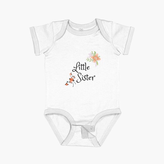 Luvly Little Sister Power Floral Design Short Sleeve Baby One-Piece, New Born, Baby Shower Gift, New Parents Gift