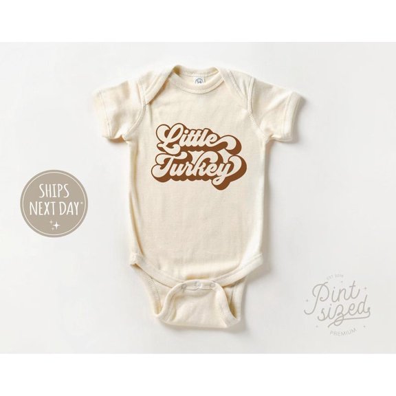 Luvly Little Turkey Baby - Retro Thanksgiving Bodysuit - Cute Natural Baby , New Born, Baby Shower Gift, New Parents Gift