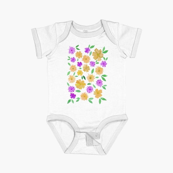 Luvly Loose Floral Pattern - Yellow And Magenta Short Sleeve Baby One-Piece, New Born, Baby Shower Gift, New Parents Gift