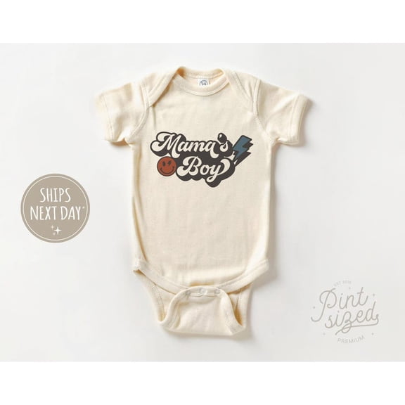 Luvly Mama'S Boy Baby - Cute Boys Bodysuit - Retro Natural , New Born, Baby Shower Gift, New Parents Gift