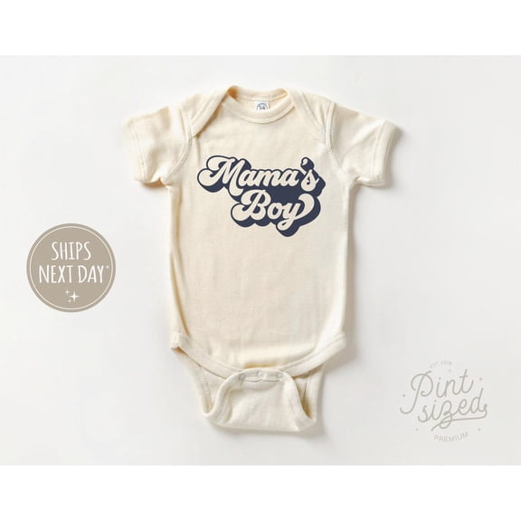 Luvly Mama'S Boy Baby - Retro Boys Bodysuit - Cute Navy Natural , New Born, Baby Shower Gift, New Parents Gift