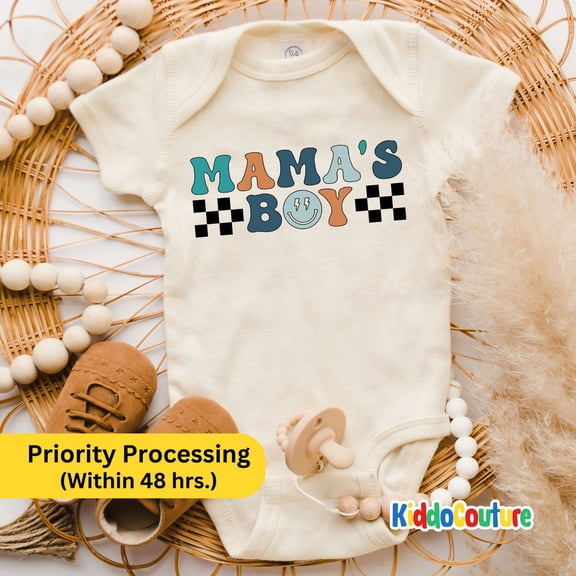 Luvly Mama'S Boy Retro, Newborn Boy Baby Bodysuit, Mama'S Boy Checkered, Mama'S Boy Baby Bodysuit, Mama'S Boy Gift Baby , New Born, Baby Shower Gift, New Parents Gift