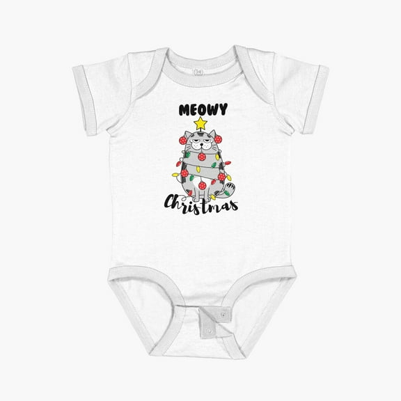 Luvly Meowy Christmas With A Cute Christmas Tree Cat Short Sleeve Baby One-Piece, New Born, Baby Shower Gift, New Parents Gift