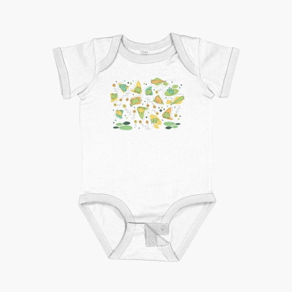 Luvly Mid Century Nostalgic Frogs Pattern Short Sleeve Baby One-Piece, New Born, Baby Shower Gift, New Parents Gift