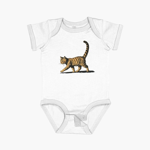 Luvly Modern Trendy Cute Black Orange Cat Short Sleeve Baby One-Piece, New Born, Baby Shower Gift, New Parents Gift